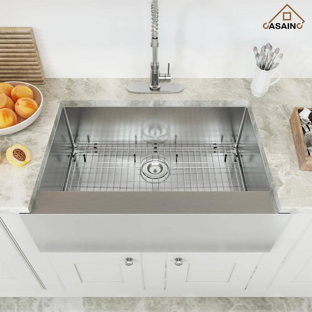 33'' Brushed Stainless Steel Farmhouse Single Bowl Kitchen Sink