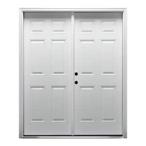 64 in. x 80 in. Right-Hand Inswing Classic 6-Panel Primed Steel Prehung Front Door with Brickmould