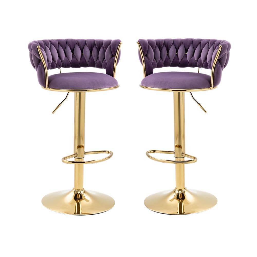 HOMEFUN 37.8 in. Swivel Adjustable Height Golden Metal Frame Cushioned Bar  Stool with Purple Velvet Seat (Set of 2) HFHDSN-882PL-2 - The Home Depot