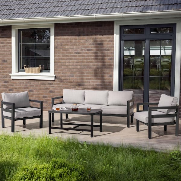 Outdoor 4-Piece Aluminum Sofa Set with Cushions