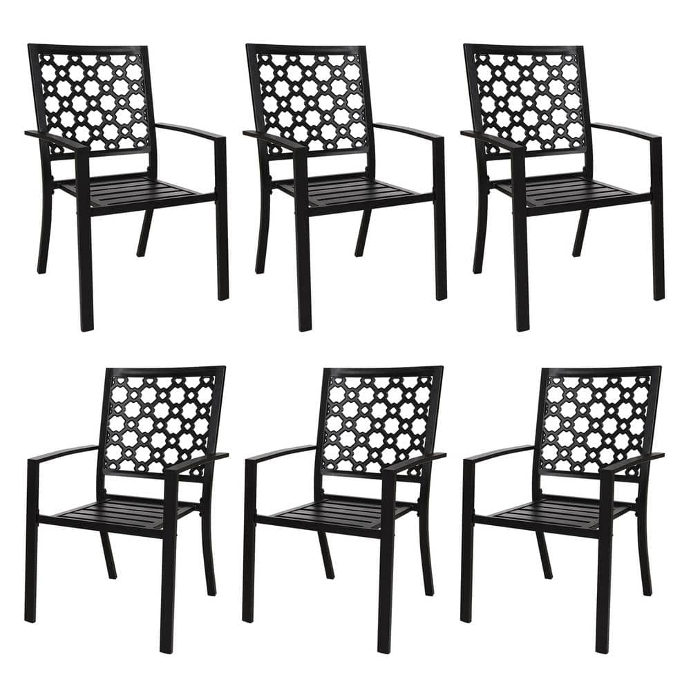 MEOOEM 6 Pcs of Outdoor Dining Chairs.Wrought Iron Metal Bistro Chairs, Stackable Patio Chairs