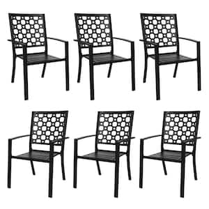 6 Pcs of Outdoor Dining Chairs.Wrought Iron Metal Bistro Chairs, Stackable Patio Chairs with Armrests