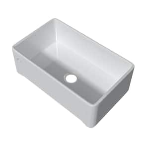 Fireclay 30 in. Single Bowl White Farmhouse Apron Front Kitchen Sink with Sink Grid and Basket Strainer