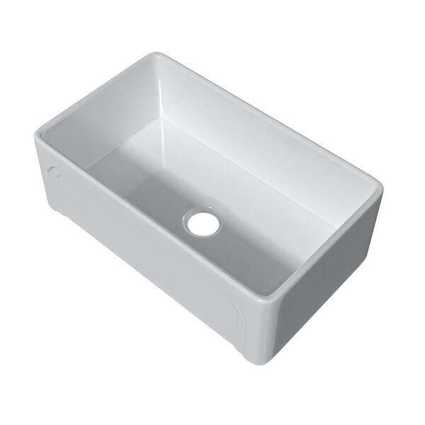 Aguamaph Fireclay 30 in. Single Bowl White Farmhouse Apron Front Kitchen Sink with Sink Grid and Basket Strainer