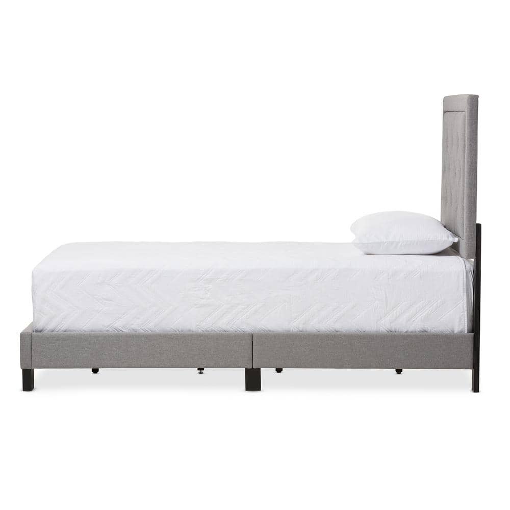 Elegant Twin-Size Linen Upholstered Bed with Diamond Tufting - Gray