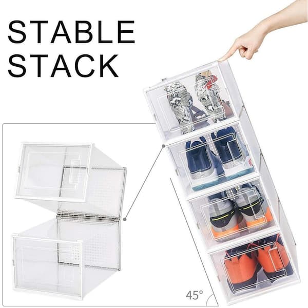 8-Pair Black Foldable Stackable Storage Plastic Shoe Boxes SXBHPFM6Y - The  Home Depot