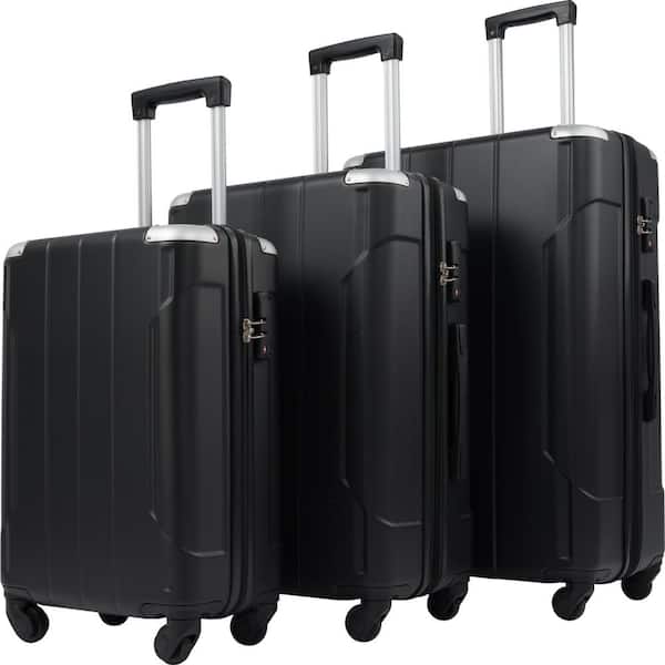 Aoibox Black 3-Pieces Hardshell Luggage Sets Spinner Suitcase with TSA Lock Lightweight 20 in. 24 in. 28 in.