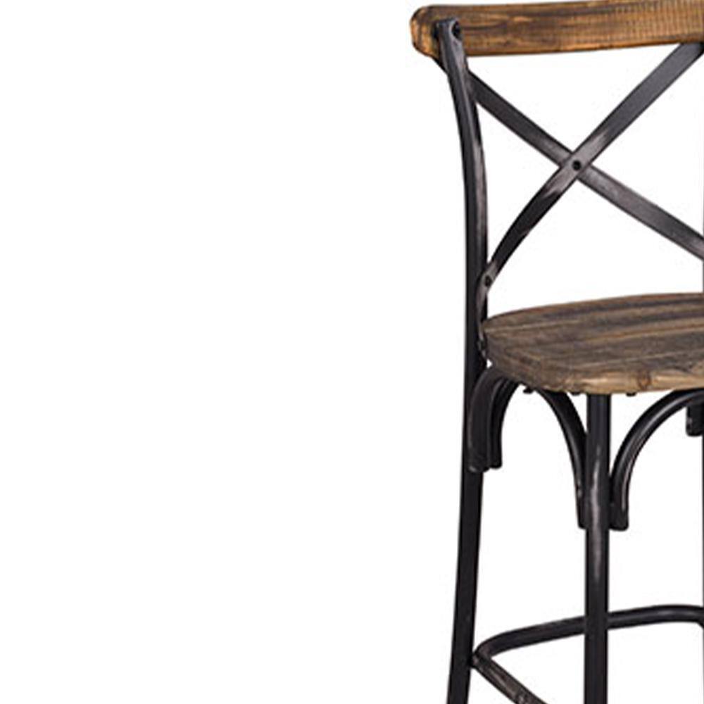 Vintage Walnut and Antique Black Metal Bar Chair, 43"