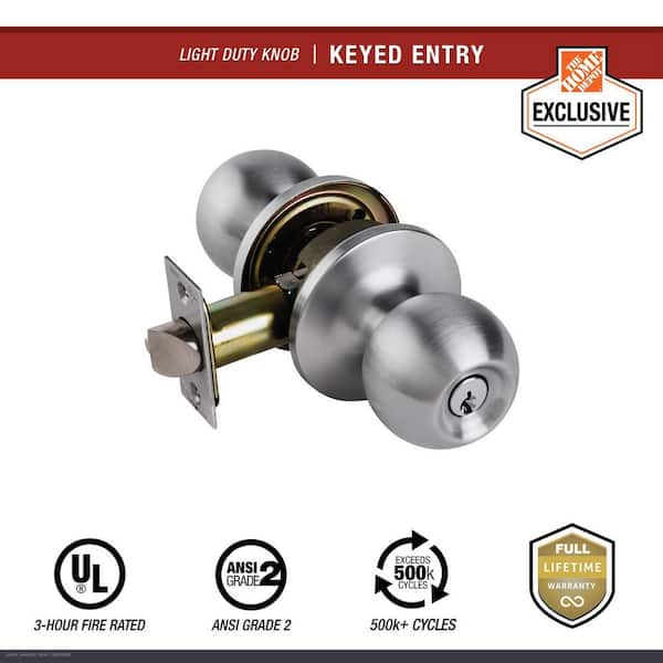 Light Duty Commercial Entry Knob, UL 3-Hour Fire ANSI Grade 2, Satin Chrome Finish