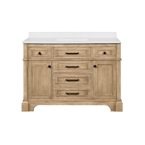 Home Decorators Collection Melpark 48 in. W x 22 in. D x 34.5 in. H Bath Vanity in Antique Oak with White Cultured Marble Top
