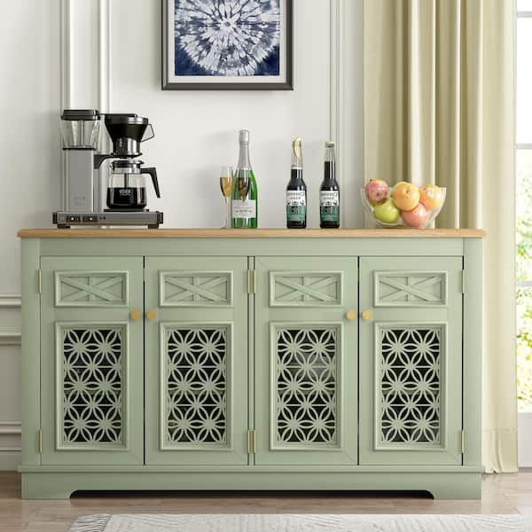 FESTIVO Vintage Green 57 in. W Storage Buffet Sideboard with Adjustable Shelves