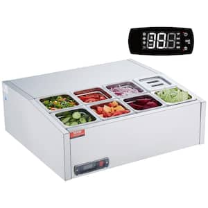 Refrigerated Condiment Prep Station 140 W Countertop with 8 1/6 Pans 304 Stainless Body and PC Lid Stainless Steel Guard
