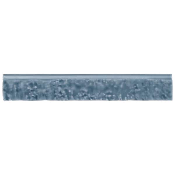 Ivy Hill Tile Virtuo River Blue 1.45 in. x 9.21 in. Polished Crackled Ceramic Bullnose Tile Trim
