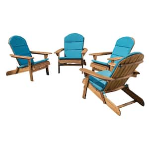 Malibu Natural Folding Wood Outdoor Patio Lounge Chair with Dark Teal Cushion (4-Pack)