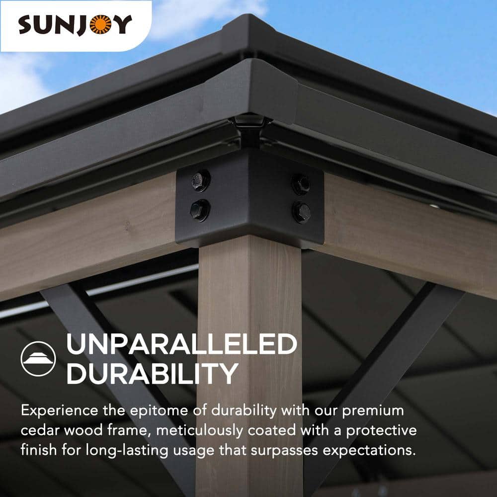 Sunjoy 8 x 12 ft Black Cedar and Steel Grill Gazebo