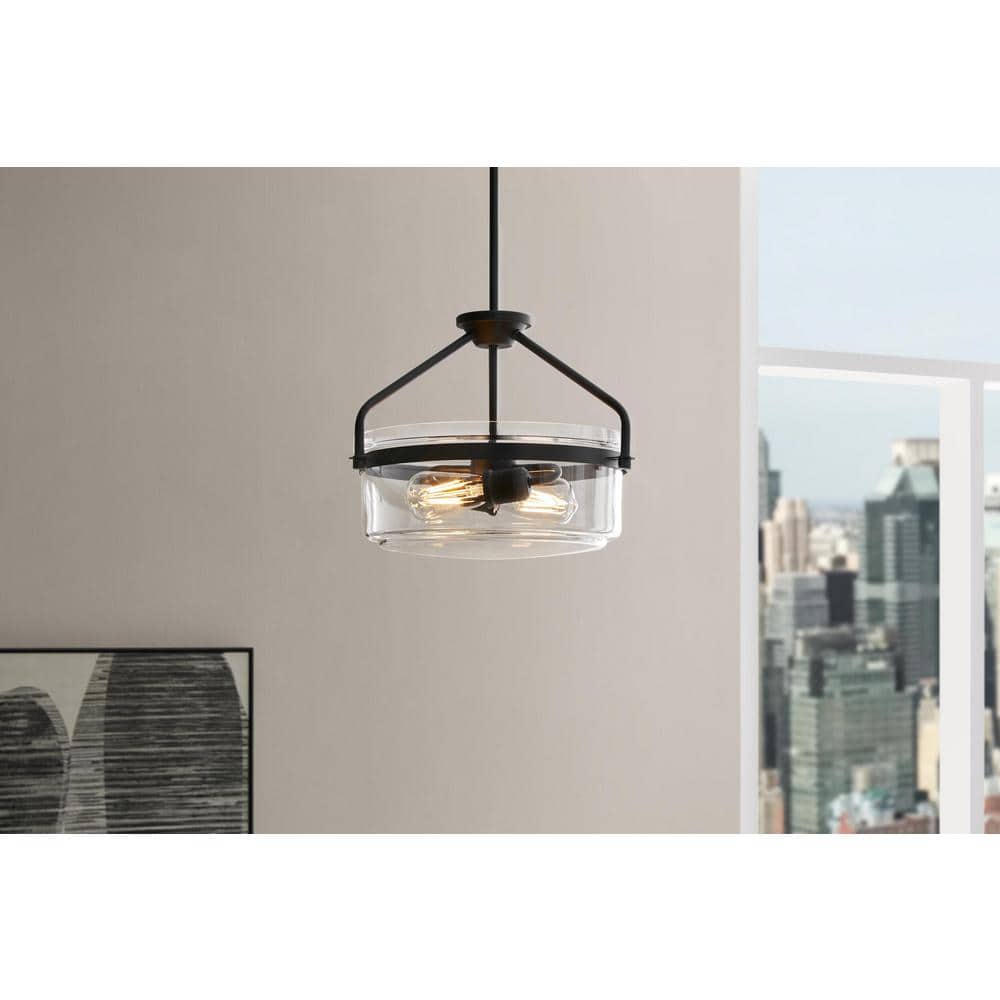 Timphaven 15 in. 2-Light Globe Pendant Matte Black Clear Glass price history on PriceWatchPro