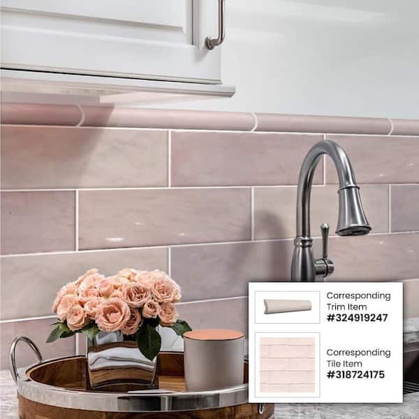 Apollo Tile Pink 2.58 in. x 8 in. Polished Ceramic Subway Wall