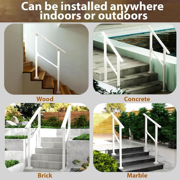 Coucheta 2-Pack Hand Rails For Outdoor Steps, 2 Step Metal Stair Railing Kit, Outdoor Steel Railings For Porch, Deck & Concrete Steps