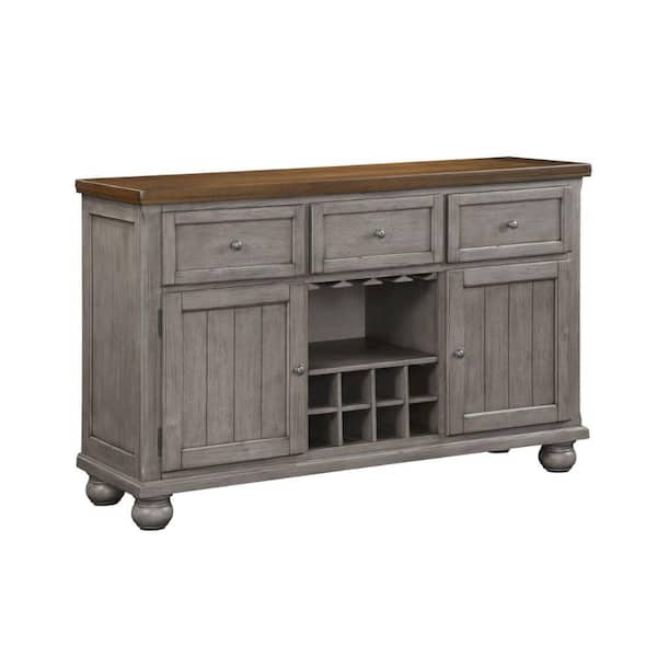 Benjara Gray and Brown Wood Top 18 in. Sideboard with 8 Wine Cubbies and 2 Tone