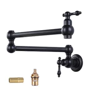 Wall Mounted Brass Pot Filler with 2-Handles in Oil Rubbed Bronze