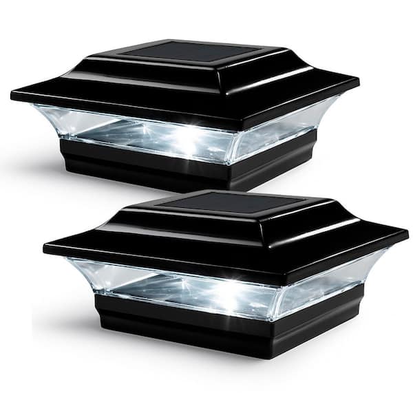 5 in. x 5 in. Outdoor Black Cast Aluminum LED Solar Post Cap (2-Pack)
