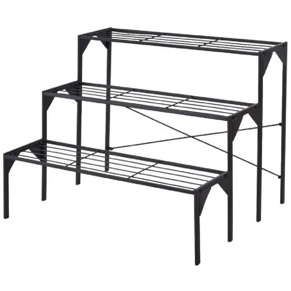3 Tier Outdoor Metal for Black Multiple Plant Display Stand Rack -34 in. x 