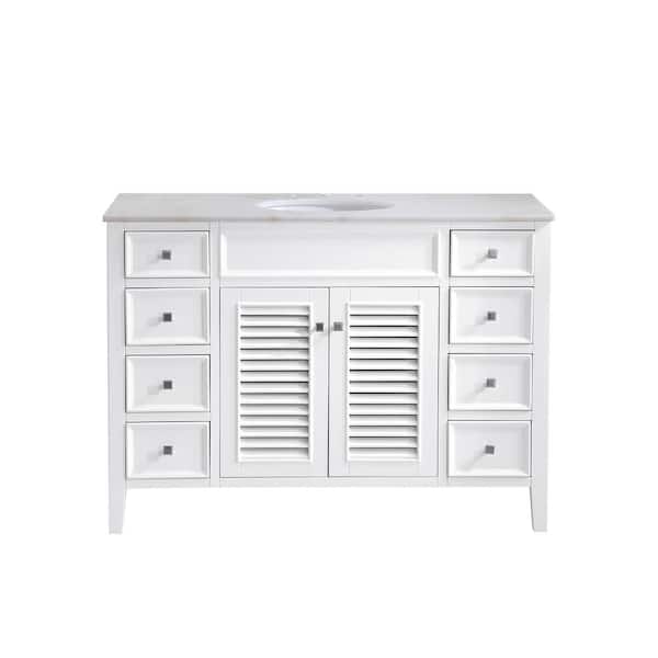 Unbranded Simply Living 48 In. W x 21 In. D x 35 In. H Bath Vanity In White with White And Brown Vein Porcelain Top
