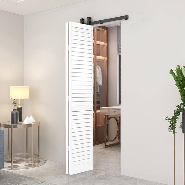 CALHOME 60 in. x 80 in. Louver Prime White Solid Core Double Bi