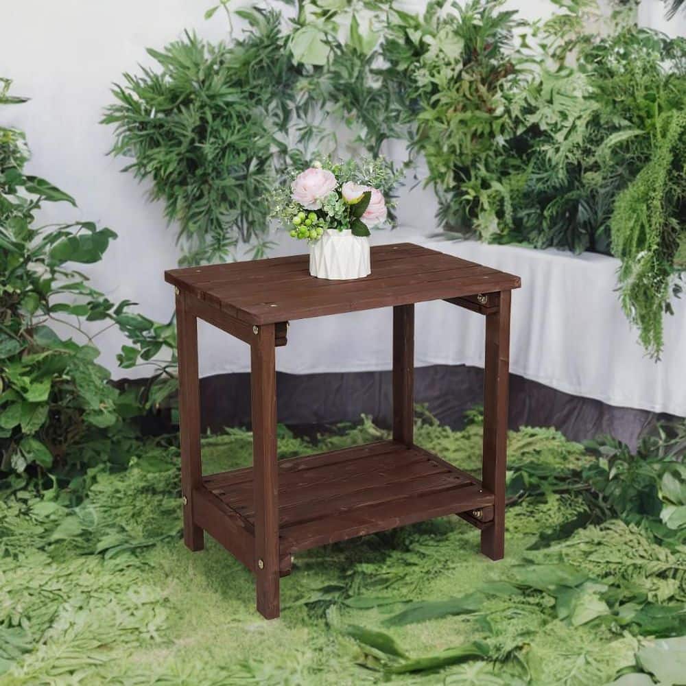 Light Brown Fir Wood Rectangular Outdoor End Table