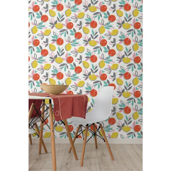 30.75 sq. ft. Tropic Sunset Fruit Toss Vinyl Peel and Stick Wallpaper Roll