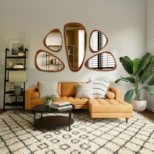 22 in. W x 48.1 in. H Irregular Brown Natural Solid Wood Frame Decorative Mirror