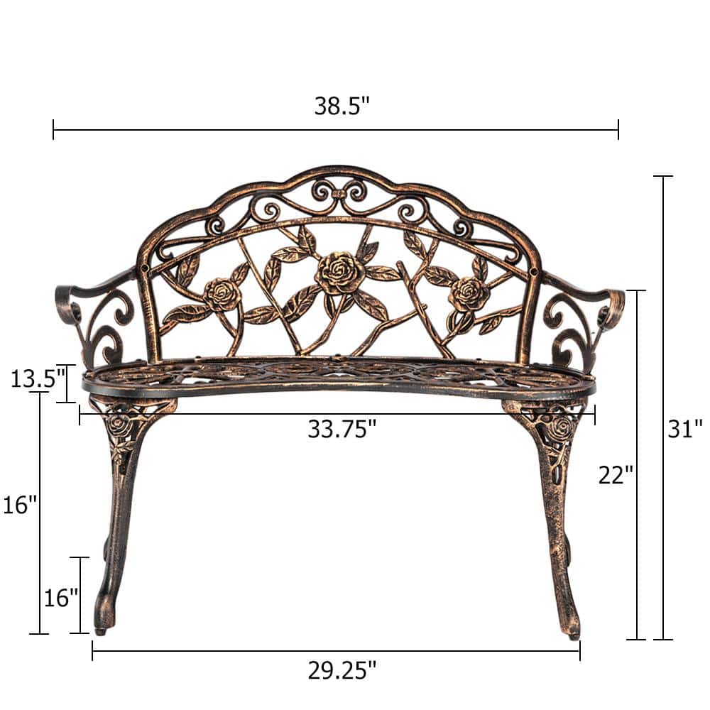 Bronze Cast Aluminum Outdoor Rose Garden Bench with Arms