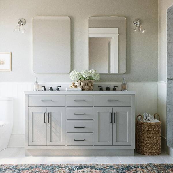 ARIEL Hepburn 61 in. W x 22 in. D x 36 in. H Bath Vanity in Grey with ...