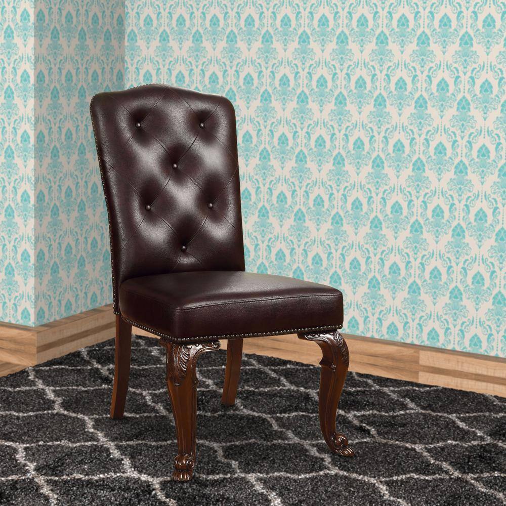 Brown Faux Leather Upholstered Wood Side Chair