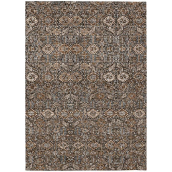 Chocolate 8 ft. x 10 ft. Woven Floral Rectangle Indoor/Outdoor Area Rug