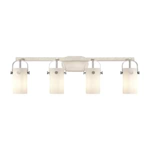 Pilaster II Cylinder 34.88 in. 4-Light Satin Nickel Vanity Light with Glass Shade