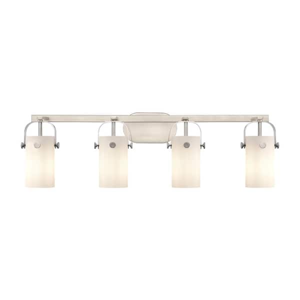 Innovations Pilaster II Cylinder 34.88 in. 4-Light Satin Nickel Vanity Light with Glass Shade