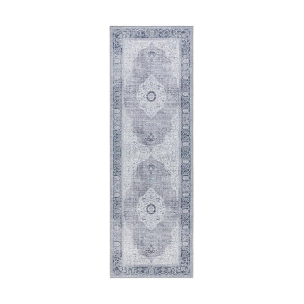 CREATIVE HOME IDEAS Imagine Chenille Constance Grey 2 ft. x 5 ft. Medallion Polyester Area Rug
