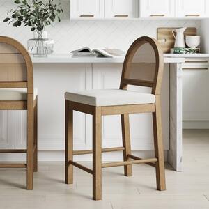 Nathan James Bailey 24 in. Upholstered Boucle Rattan and Wood Counter ...