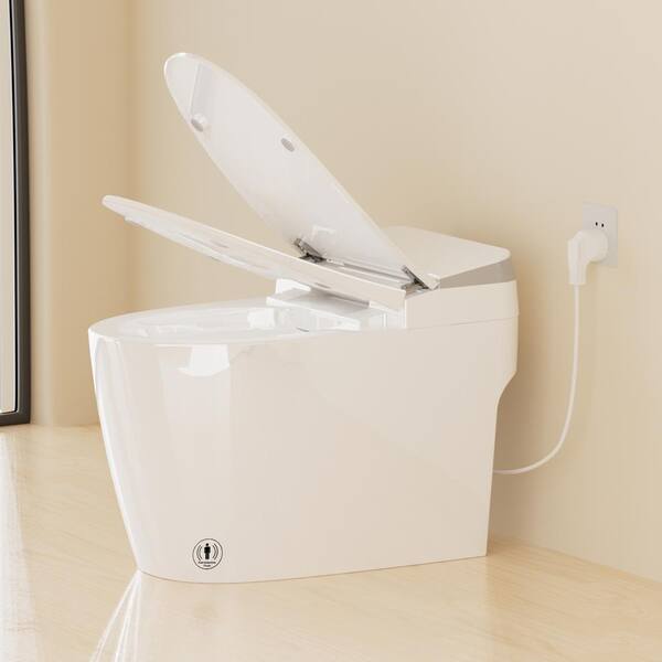 Simple Project 1-Piece 1.28 GPF Single Flush Elongated Tankless Smart Bidet Toilet in White, Auto Flush, Heated Seat, Night Light