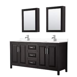 Daria 72in.Wx22 in.D Double Vanity in Dark Espresso with Cultured Marble Vanity Top in White with Basins and Med Cabs