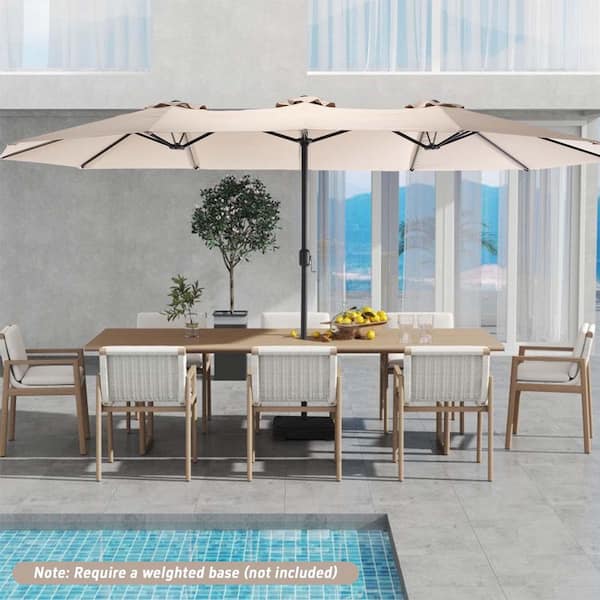 SUNRINX 15 ft. Market No Weights Patio Umbrella 2-Side in Beige