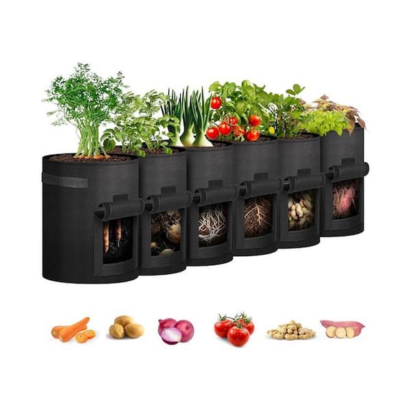 Potato Grow Bags with Flap 10 Gallon 6 Pack, Garden Planting Pot, Harvest Window Thickened Nonwoven Container