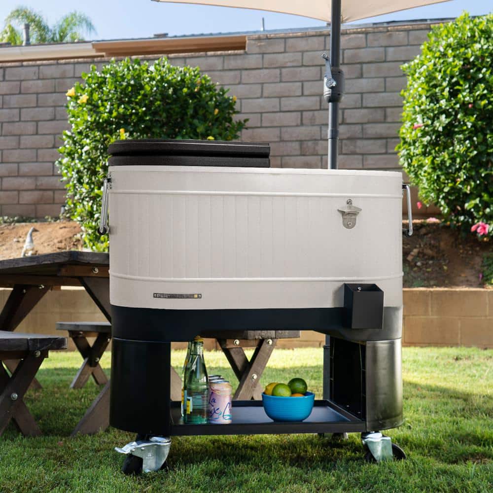 Permasteel 120-Qt White Metal Rolling Patio Cooler with Wheels