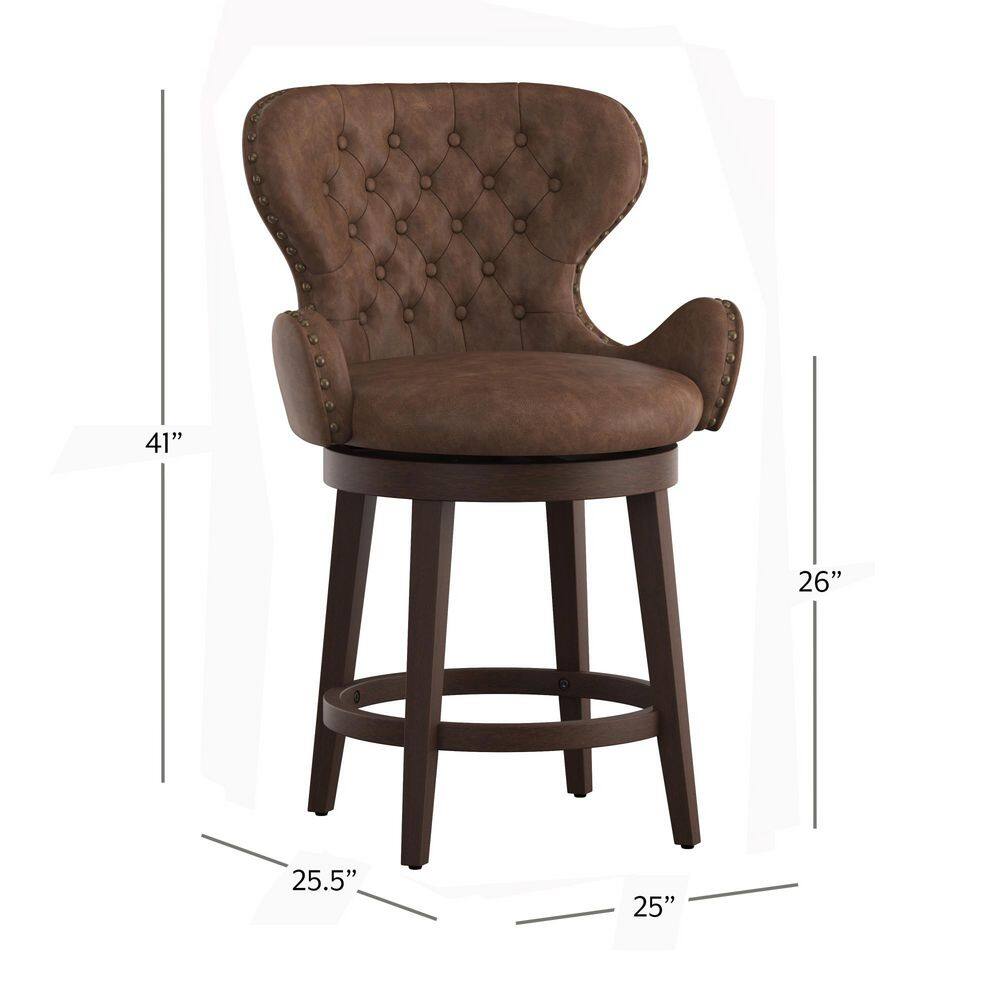 Mid-City 26" Brown Faux Leather Swivel Counter Stool