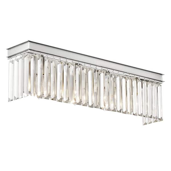 pasentel 22.5 in. 4-Light Brushed Nickel Bathroom Vanity Light Wall Light Fixtures Over Mirror with Clear Crystal Shade
