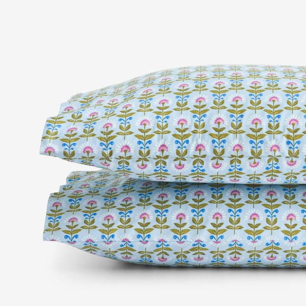 Company Cotton Idril Butti Percale Blue Multi King Pillowcase (Set of 2)