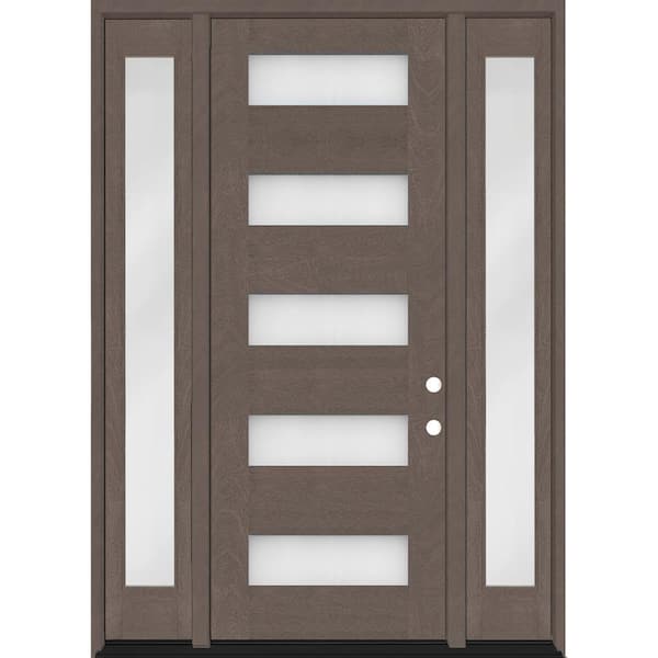 Steves & Sons Regency 68 in. x 80 in. 5L Modern Clear Glass RHOS Ashwood Stain Mahogany Fiberglass Prehung Front Door DBL 14 in. SL
