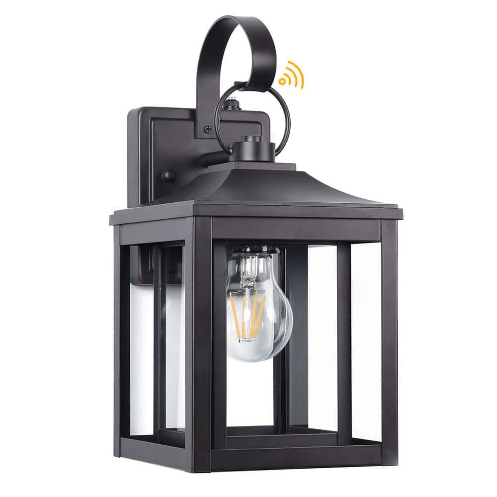 Black Aluminum Outdoor Lantern Sconce with Glass Shade