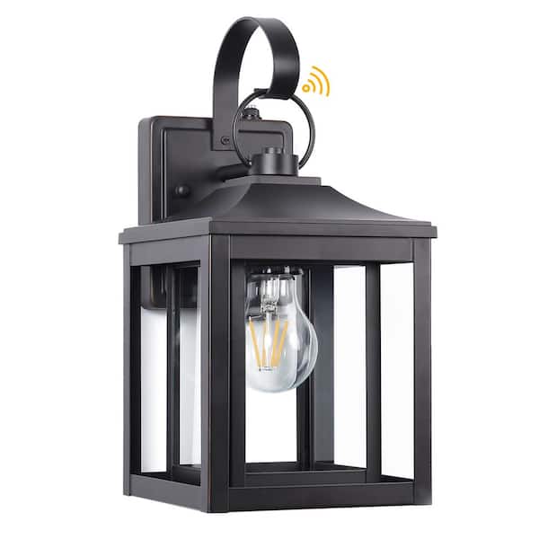 LamQee 1-Light Black Outdoor Glass Hardwired Wall Lantern Sconce withBlack Dusk to Dawn Sensor